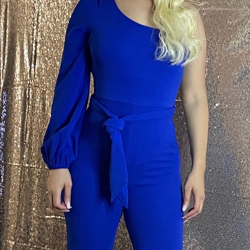 Women's Royal Blue One-Shoulder Bootcut Jumpsuit
